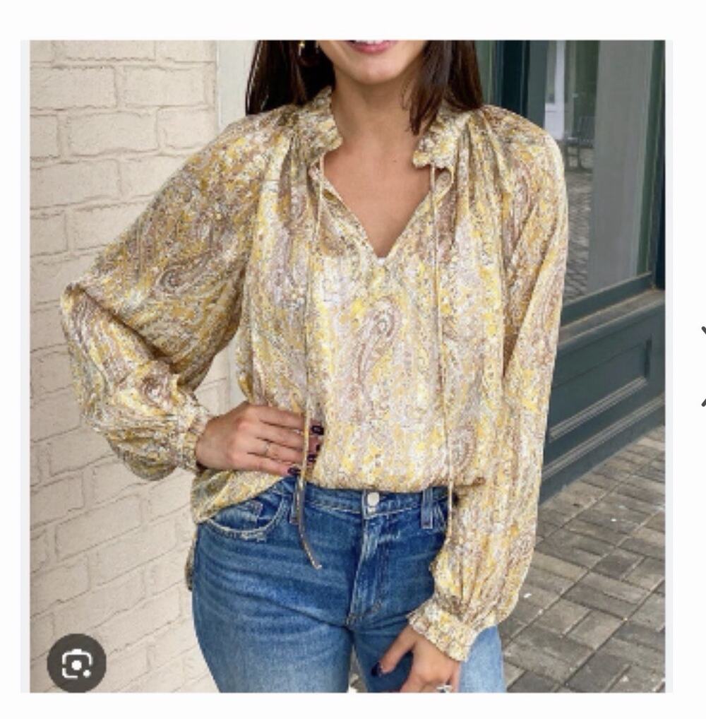 NEW Elan Blouse Top Luxury Minimalist Career Trad Wife Feminine Romantic Gold M